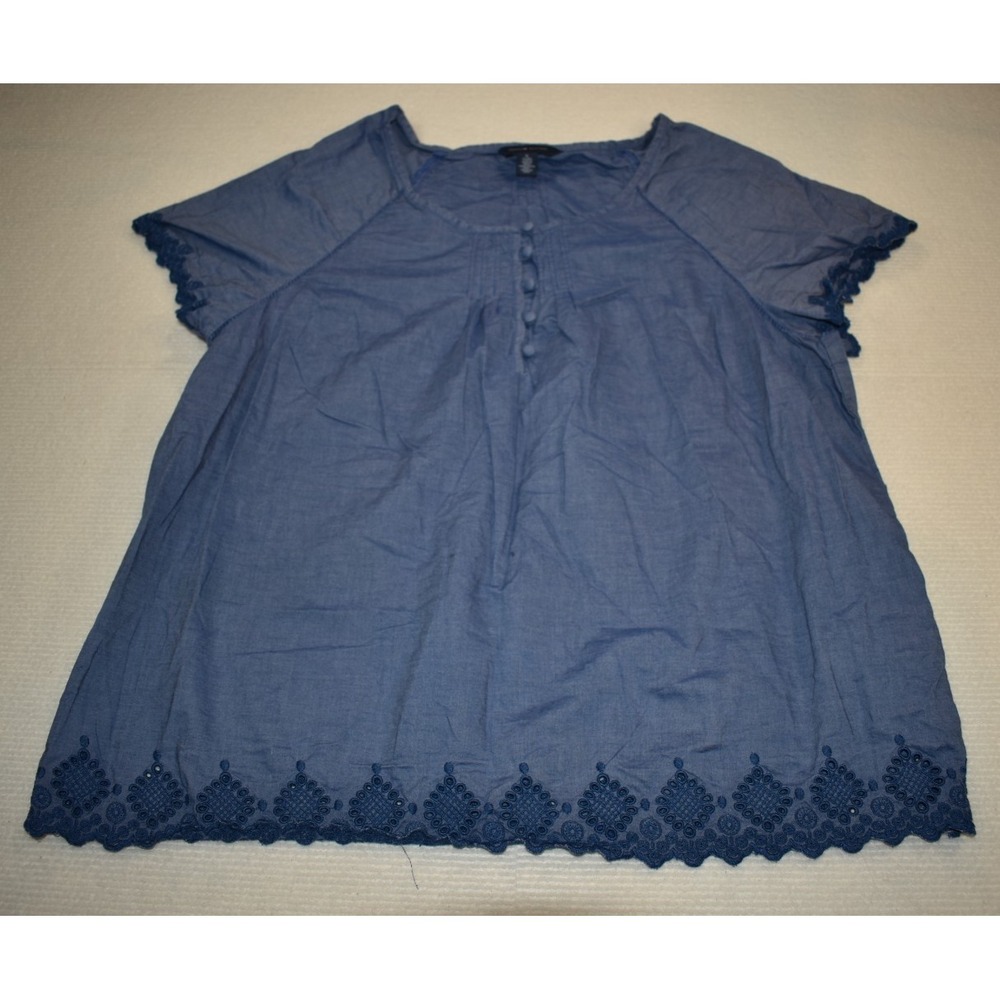 Tommy Hilfiger Women XL Blue Chambray Blue Embroidered Hem Top